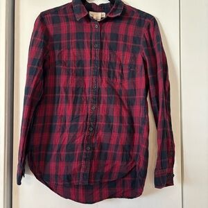 L.O.G.G. Red & Navy Plaid Shirt H&M Size 2 Button Down Cotton Preppy